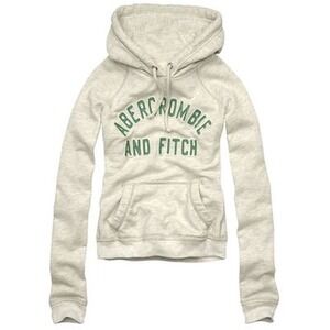 Y2K Abercrombie & Fitch Women's Embroidered Hoodie Small Gray Heather Green Logo